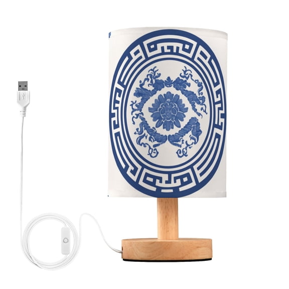Traditional Blue White Porcelain Pattern Table Lamp with USB Port LED Warm Light Lamp Night Light Home Decor
