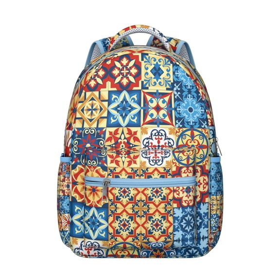 Traditional Bohemian Vintage School Backpack with Ethnic Tribal Patterns, Durable Waterproof Material, Adjustable Straps, Comfortable Padding, Large Capacity Rustic and Artistic Bag