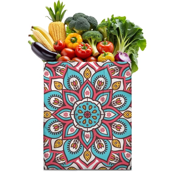 Traditional Boho Chic Mandala Reusable Grocery Bag - Machine Washable Durable Tote for Urban Commuters