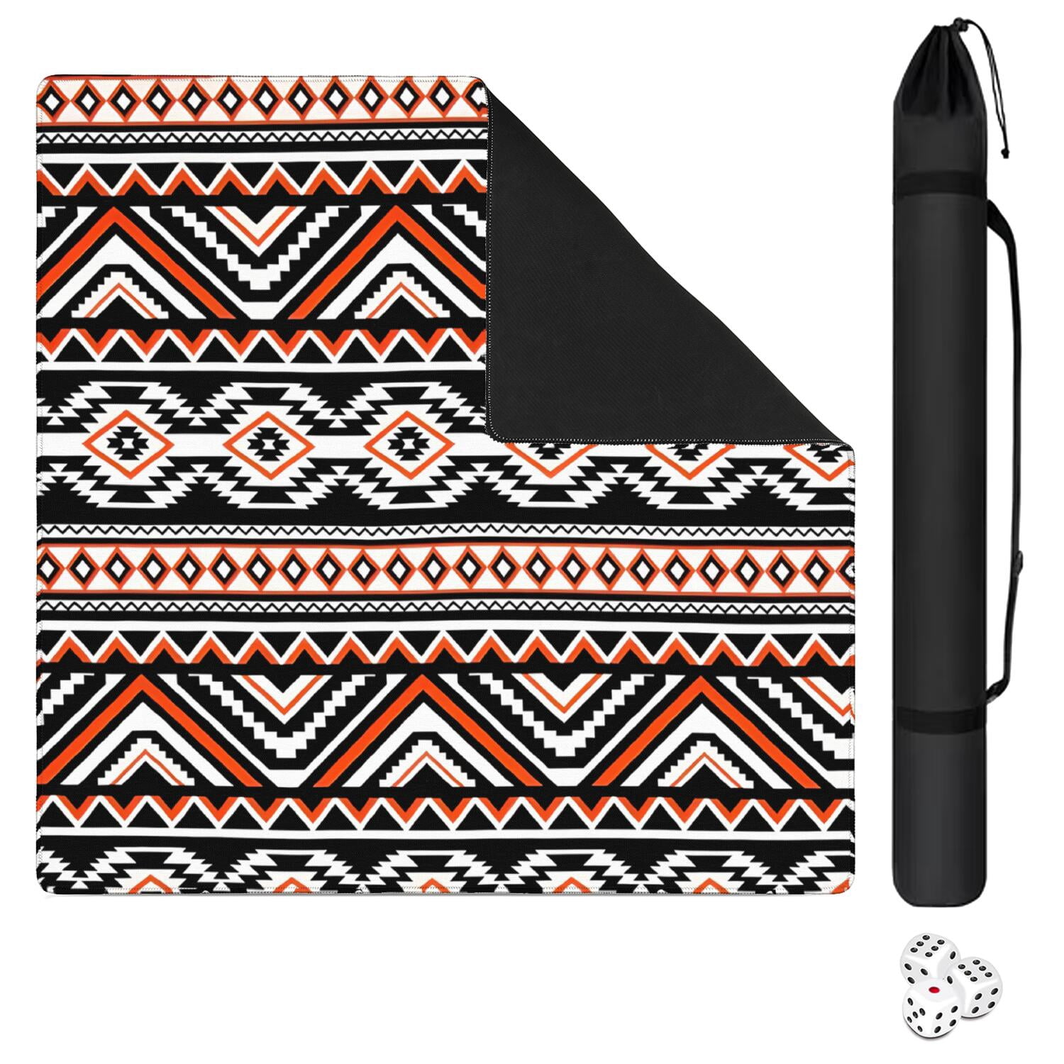 Traditional Boho Design Rubber Playing Surface for Mahjong 31.5 Inch Square Extra Large Mat with Non-Slip Grip and Quiet Texture for Board Games