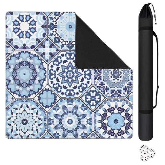 Traditional Boho Design Rubber Playing Surface for Mahjong 31.5 Inch Square Extra Large Mat with Non-Slip Grip and Quiet Texture for Board Games