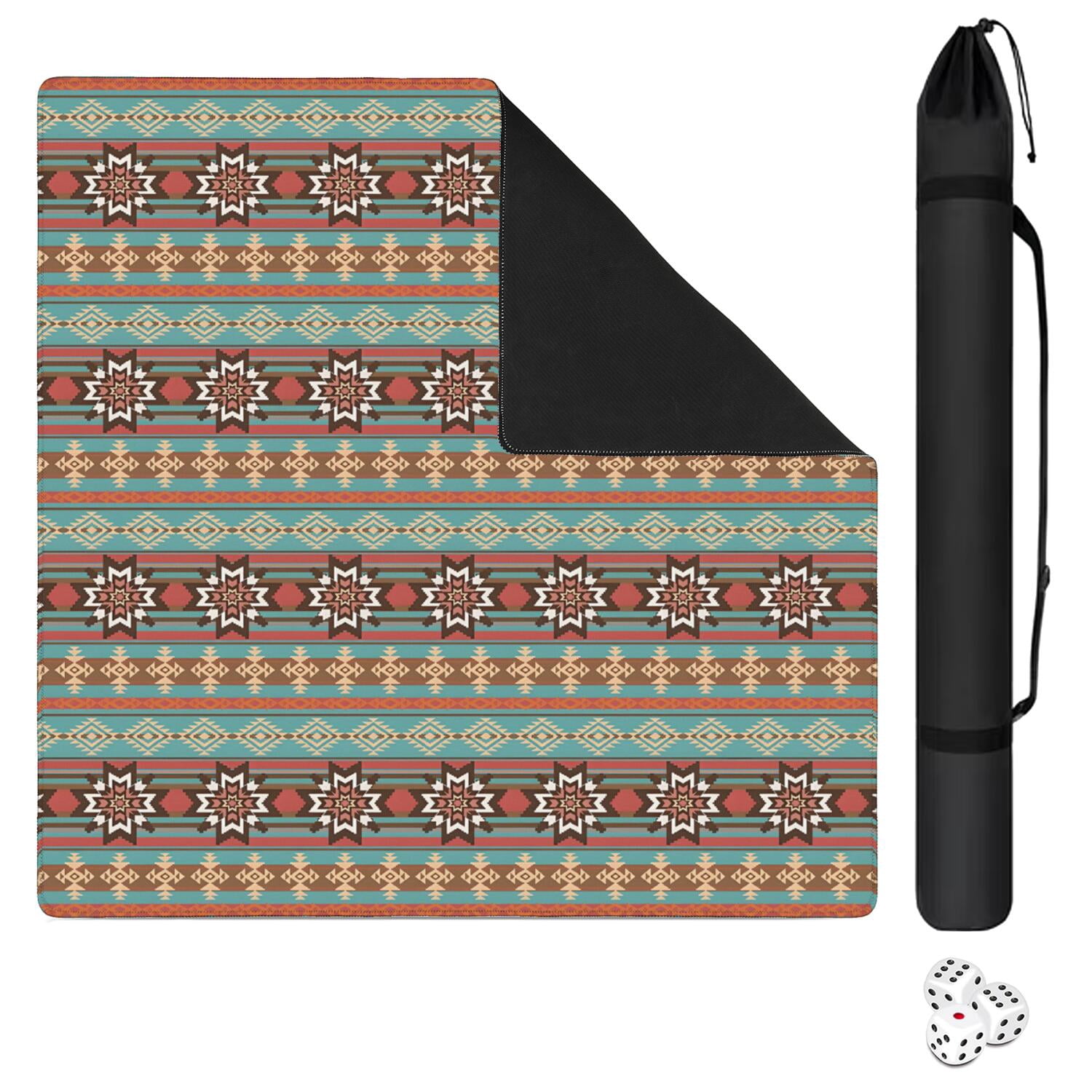 Traditional Boho Pattern Anti-Skid Rubber Table Topper 31.5x31.5 Inch Mahjong Playing Mat with Quiet Surface for Card Games Board Games and Game Nights