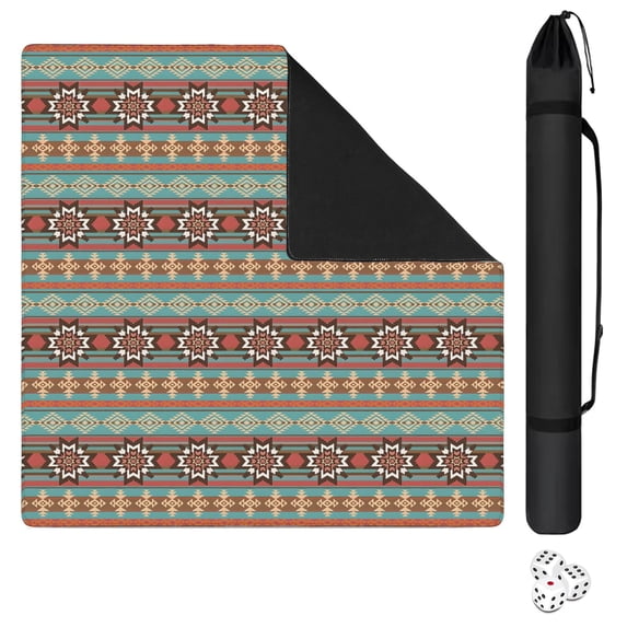Traditional Boho Pattern Anti-Skid Rubber Table Topper 31.5x31.5 Inch Mahjong Playing Mat with Quiet Surface for Card Games Board Games and Game Nights