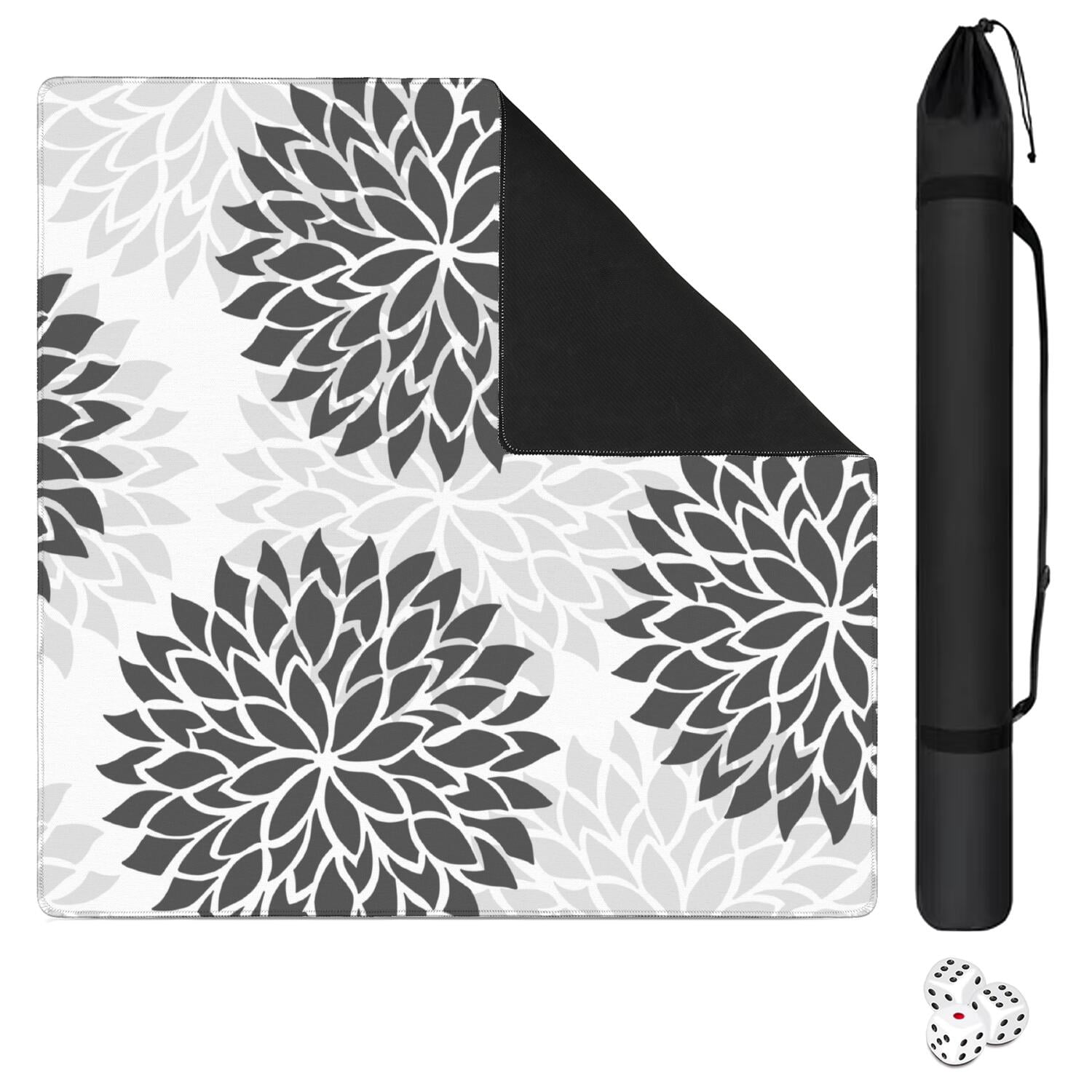 Traditional Boho Style Rubber Game Room Cover 31.5 Inch Square Large Mahjong Table Mat with Non-Slip Backing and Noise Dampening for Tiles and Cards
