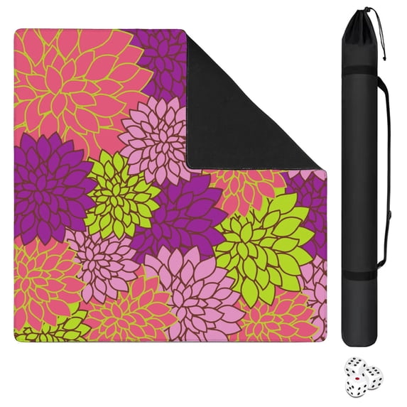 Traditional Boho Style Rubber Game Room Cover 31.5 Inch Square Large Mahjong Table Mat with Non-Slip Backing and Noise Dampening for Tiles and Cards