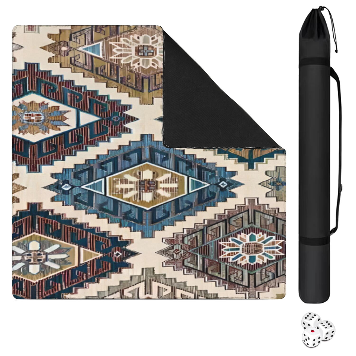 Traditional Boho Style Rubber Mahjong Table Cover 31.5x31.5 Inch Large Mat Features Non-Skid Bottom for Stability and Noise Reduction for Tiles and Games