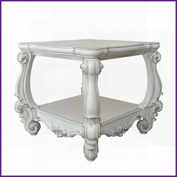 Traditional Bone White Coffee Table with Bottom Shelf Timeless Style & Extra Storage for Living Room