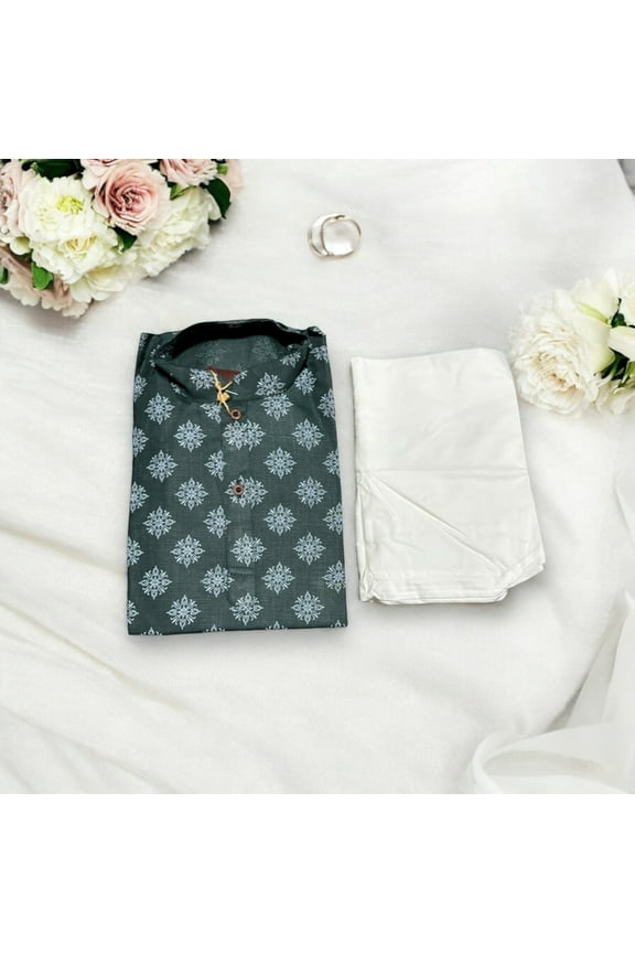 Traditional Boys Bottle Green Printed Kurta Pajama, 6415