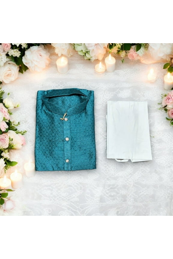 Traditional, Boys Rama Blue Silk Kurta Pajama, 6216