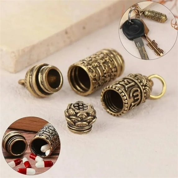 Traditional Brass Heart Sutra Pendant Car Hanging Ornament, Made of Solid Pure Brass, Compact Storage Container for Tiny Carry-ons, Ornament Storage for Small Valuables,