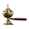 thumbnail image 1 of Traditional Brass Incense Burner with Wooden Handle and Decorative Lid for Home Aromatherapy Meditation Rituals, 1 of 4