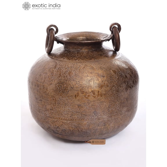 Traditional Brass Pot with Hand-Engraved Ganesha | Home Decor
