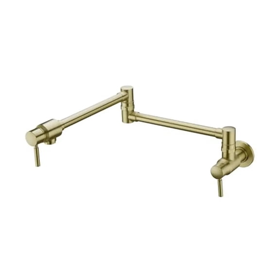 Traditional Brass Wall Mount Pot Filler Faucet Double Handle Swivel Spout 360 Rotation Brushed Finish Kitchen Coffee Machine