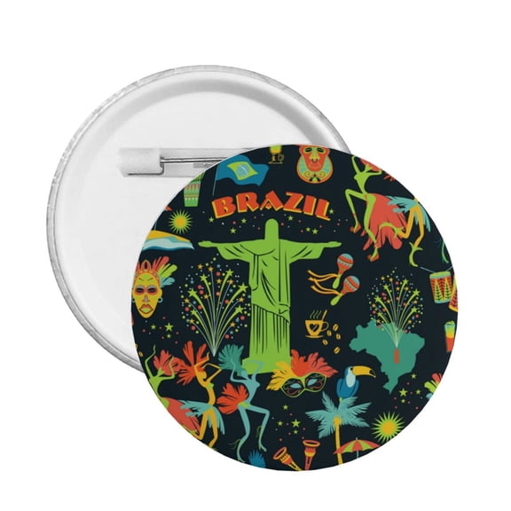 Traditional Brazilian Round Button Pin Badge 5PCS Pinback Buttons Lapel Pin for Jacket, Backpack, Hat, Party Favor, Gift