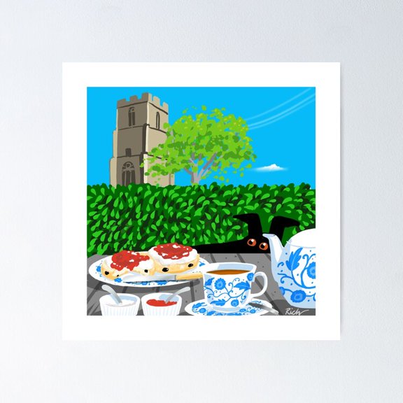 Traditional British Cream Tea Recipe Graphic Illustration Wall Art Kitchen, Unframed Poster