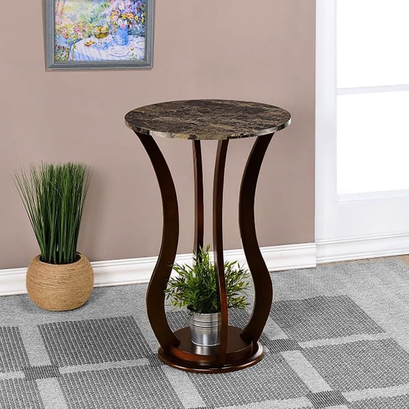 Traditional Brown Round Table with Faux Marble for Coffee & End Use in Main Living Space