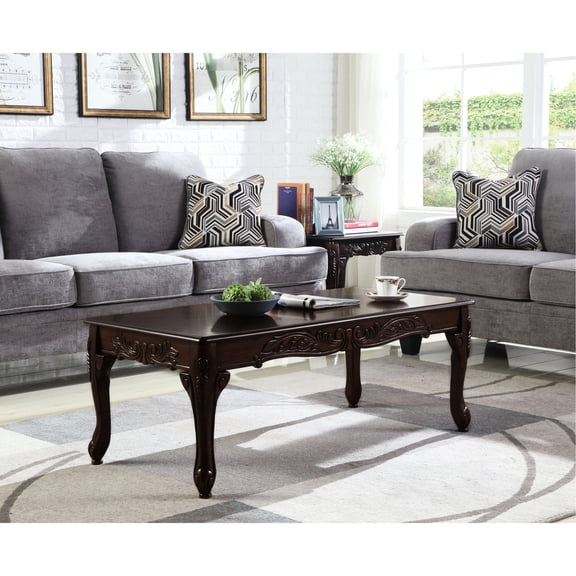 Traditional Brown Wood Coffee Table with Ornate Claw Feet for Home Entertainment