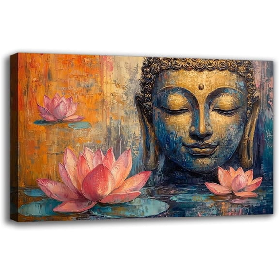 Traditional Buddha Canvas Wall Art Prints - Framed Zen Lotus Paintings For Office Wall Decor For Living Room Bedroom Bathroom Gifts For Her/Him Home Decor for Parties Anniversaries (18W" X 12L")