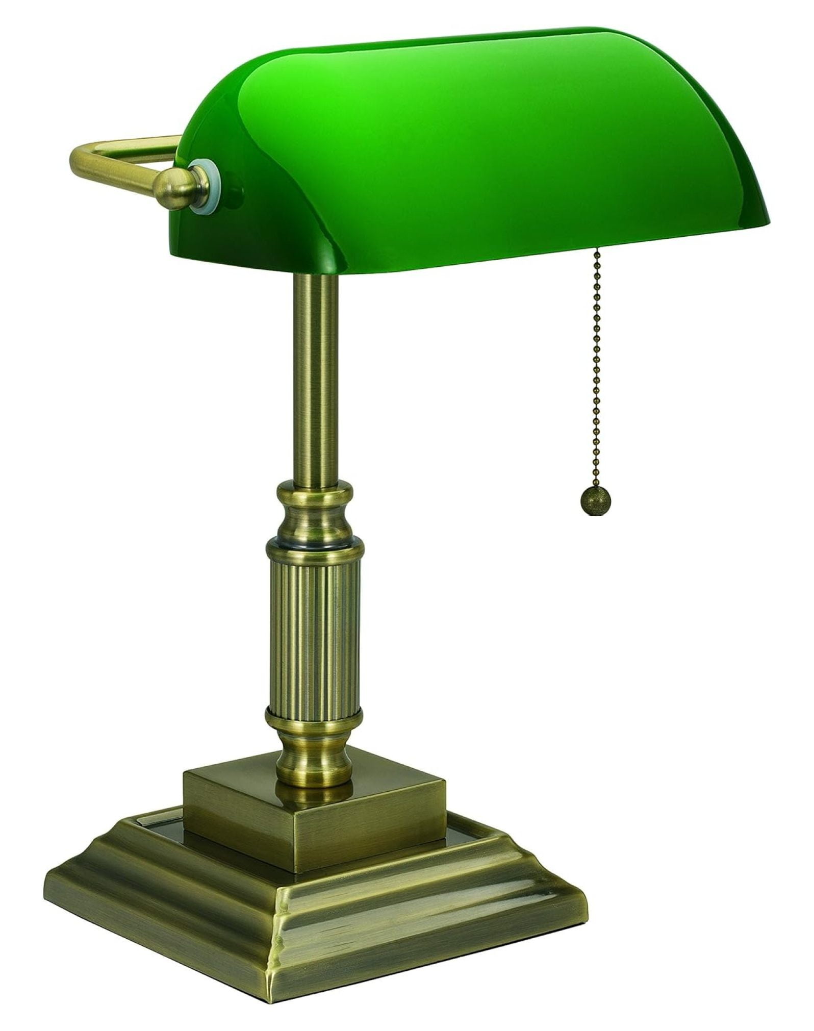 Antique Brass Traditional Desk Lamp with Green Glass Shade