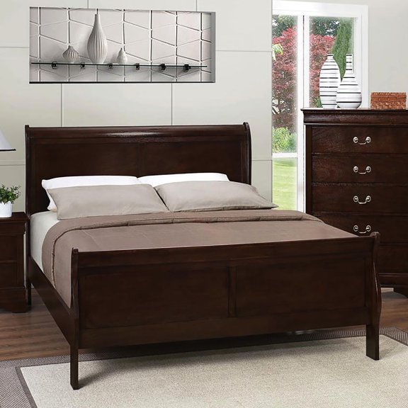 Traditional Cappuccino Queen Bed, Elegant Bedroom Addition, Asian Hardwood Finish Timeless Design, Construction For
