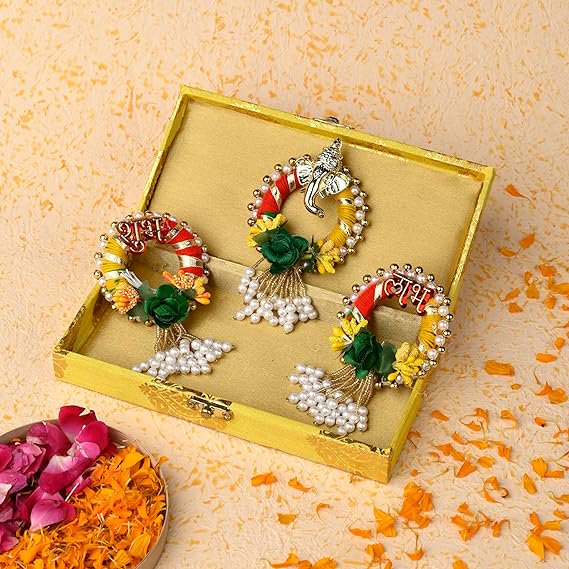 Traditional Cash Box Set with Subh Labh Door Hanging - Handcrafted Diwali Home Decor(Lemon, Pack of 1)
