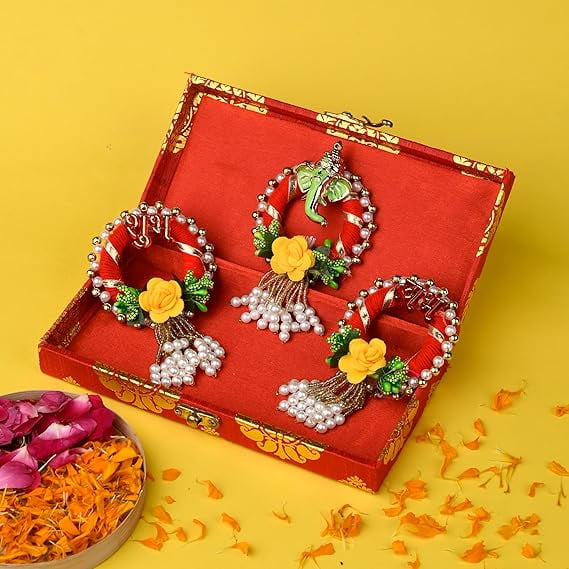 Traditional Cash Box Set with Subh Labh Door Hanging - Handcrafted Diwali Home Decor(Red, Pack of 1)