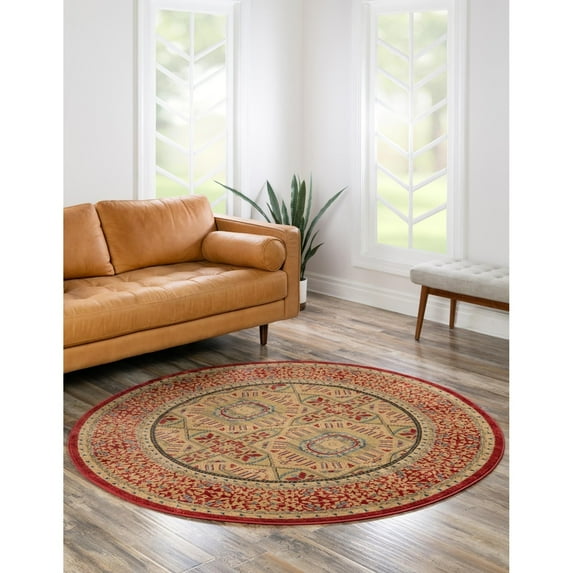 Traditional Cassia Collection Area Rug Red - 3'3" Round