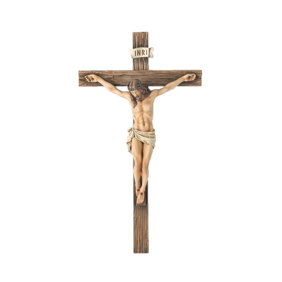 Traditional Catholic Crucifix Wall with Distressed Wooden Finish Inspirational Figure Home Dcor for Altar Chapel Indoor Outdoor Devotional Display