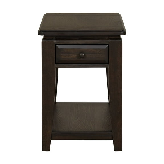Traditional Chairside Storage Table With Drawer - Solid Wood And 25.26 In Depth 17.94 Width Dark Finish Side Mounted Guides