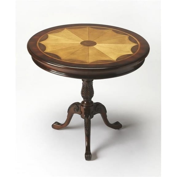 Traditional Cherry Round Pedestal Table, Dark Brown