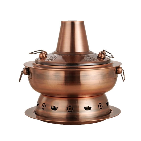 Traditional Chinese Copper Hot Pot, Thickened Non-Stick Pot, Retro Pot, Shabu Shabu Cookware for Camping Home Use