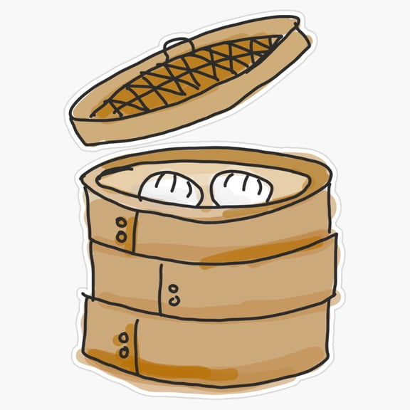 Traditional Chinese Dim Sum Steamed Dumpling Bamboo Basket Platter Decal For Kitchen Sticker
