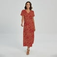 thumbnail image 1 of Traditional Chinese Dragon Pattern Printed Short Sleeve Maxi Dress, Dragons Fashion Summer Maxi Dress For Women, 1 of 4