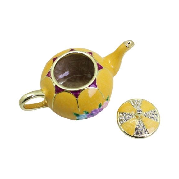 Traditional Chinese Enamel Alloy Teapot Jewelry Container Trinket Storage Box