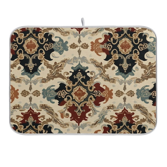 Traditional Chinese Flower Pattern Dish Drying Mat 16x18 Absorbent Microfiber Draining Rack Pad for Kitchen Counter Sink