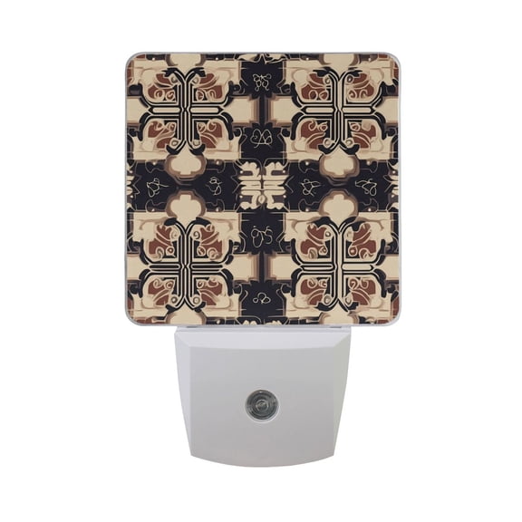 Traditional Chinese Geometric Patterns Night Light 2 Pack LED Nightlight Plug into Wall Dusk to Dawn Sensor Soft White