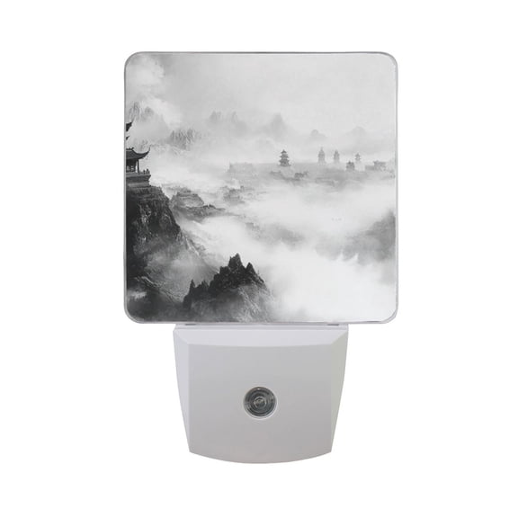 Traditional Chinese Ink Landscape Night Light 2 Pack LED Nightlight Plug into Wall Dusk to Dawn Sensor Soft White