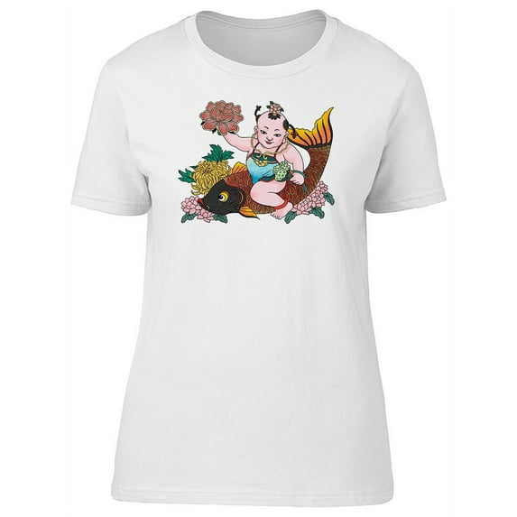 Traditional Chinese Kid & Koi T-Shirt Women -Image by Shutterstock, Female Small