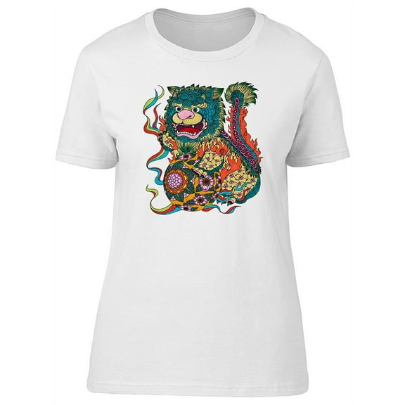 Traditional Chinese Lion Cartoon T-Shirt Women -Image by Shutterstock, Female Small