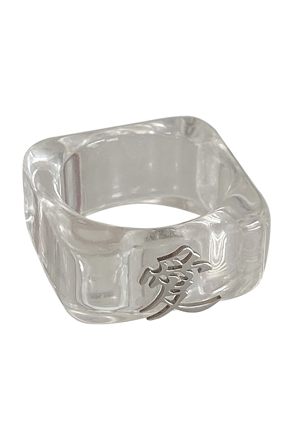 Traditional Chinese Love Square Transparent Acrylic Resin Rings for Women Men Jewelry Couple Gifts Trend