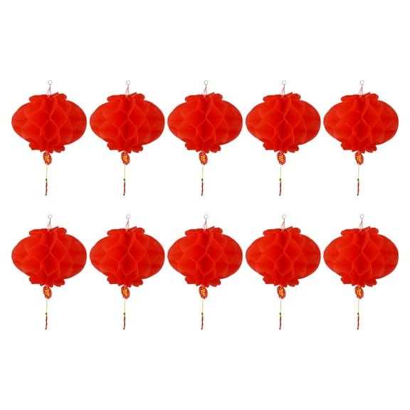 Traditional Chinese New Year Decorations 10Pcs Red Lanterns Easy to Assemble and Store Perfect for Weddings and Festivals