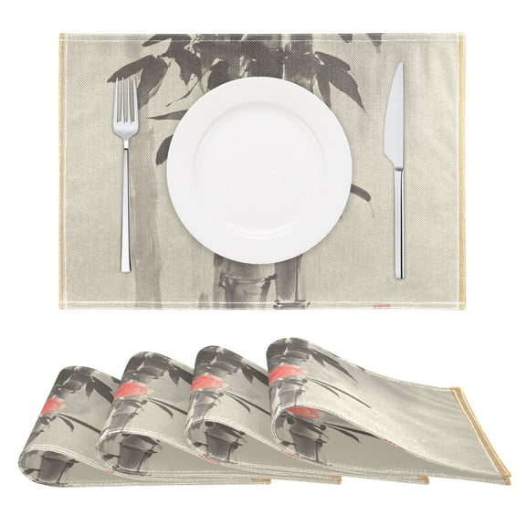Traditional Chinese Painting Reversible Placemat Non Slip Coffee Mat 18x12 Inch for Dining, Kitchen, Coffee