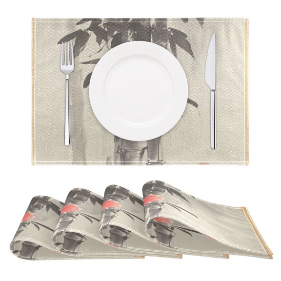 Traditional Chinese Painting Reversible Placemat Set of 4 Non Slip Coffee Mats 18x12 Inch for Dining, Kitchen, Coffee