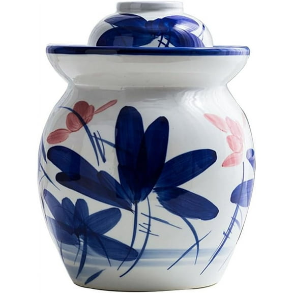 Traditional Chinese Porcelain Pickle Jar,Natural Ceramics Fermentation Crock Pickling Pot,Fermenting Jar with Water Seal Lid Stoneware Fermenter for Kimchi C-4kg
