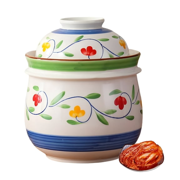 Traditional Chinese Porcelain Pickle Jar with Lid,Ceramic Fermentation Crock