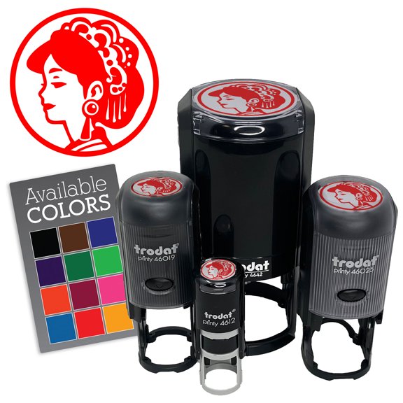 Traditional Chinese Woman Hairstyle Han Ming Qing Dynasty Self-Inking Rubber Stamp for Stamping Ink Stamper Crafting Planners - 1/2 Inch Mini - Green Ink