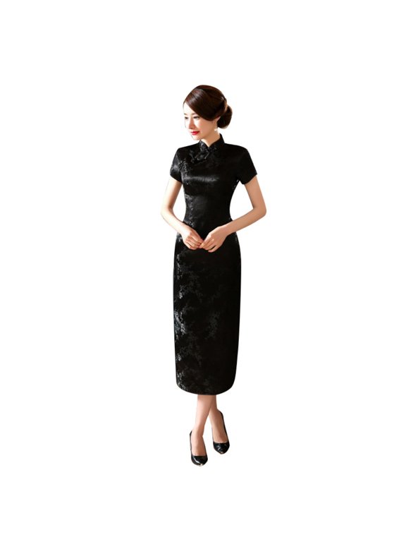 Traditional Chinese Women Long Cheongsam Bridesmaid Short Sleeve Evening Dress
