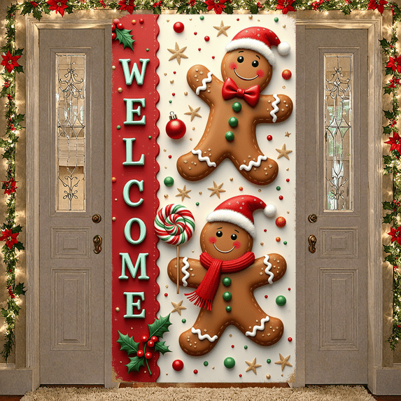 Traditional Christmas Banner Santa Claus Red Outfit Decorative Design for Holiday Party Indoor Event Christmas Decoration