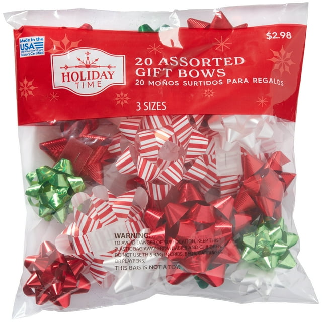 Traditional Christmas Gift Bows, Red, White, Green, Presents, Self