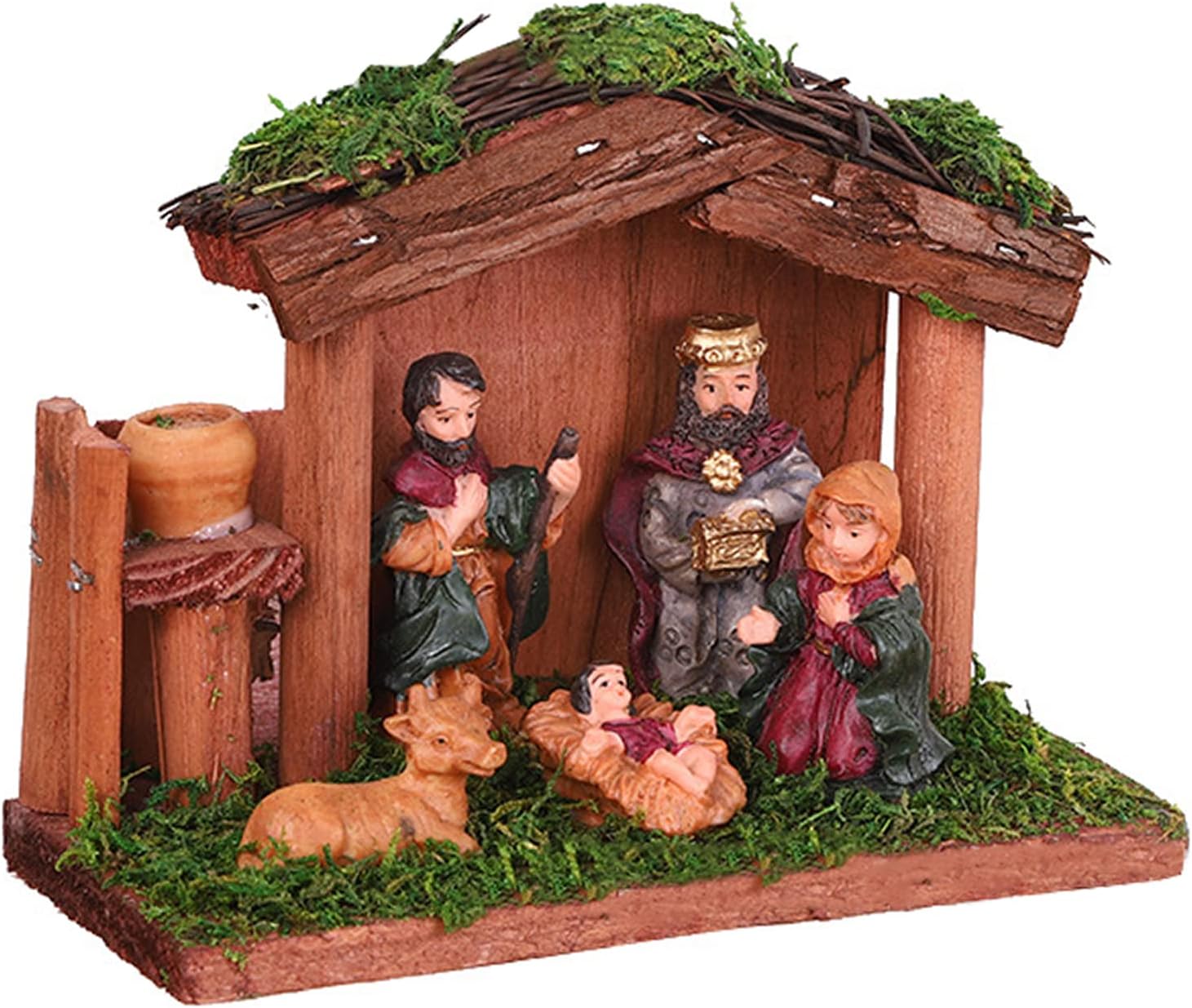 Traditional Christmas Nativity Scene Handmade Wooden Stable and